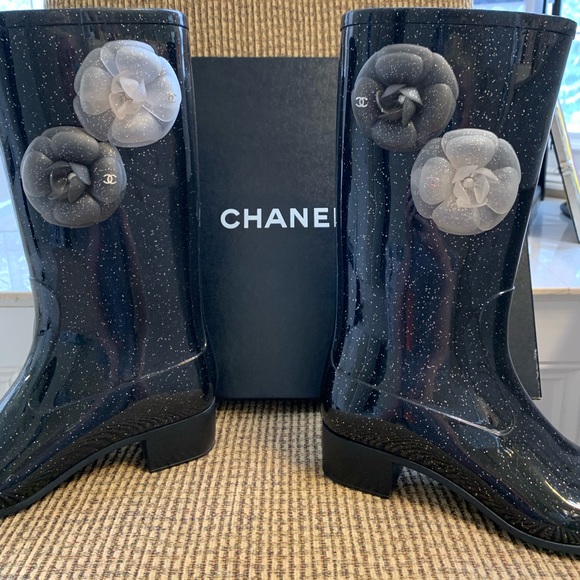 CHANEL Shoes - Chanel glitter rubber boots! 😍